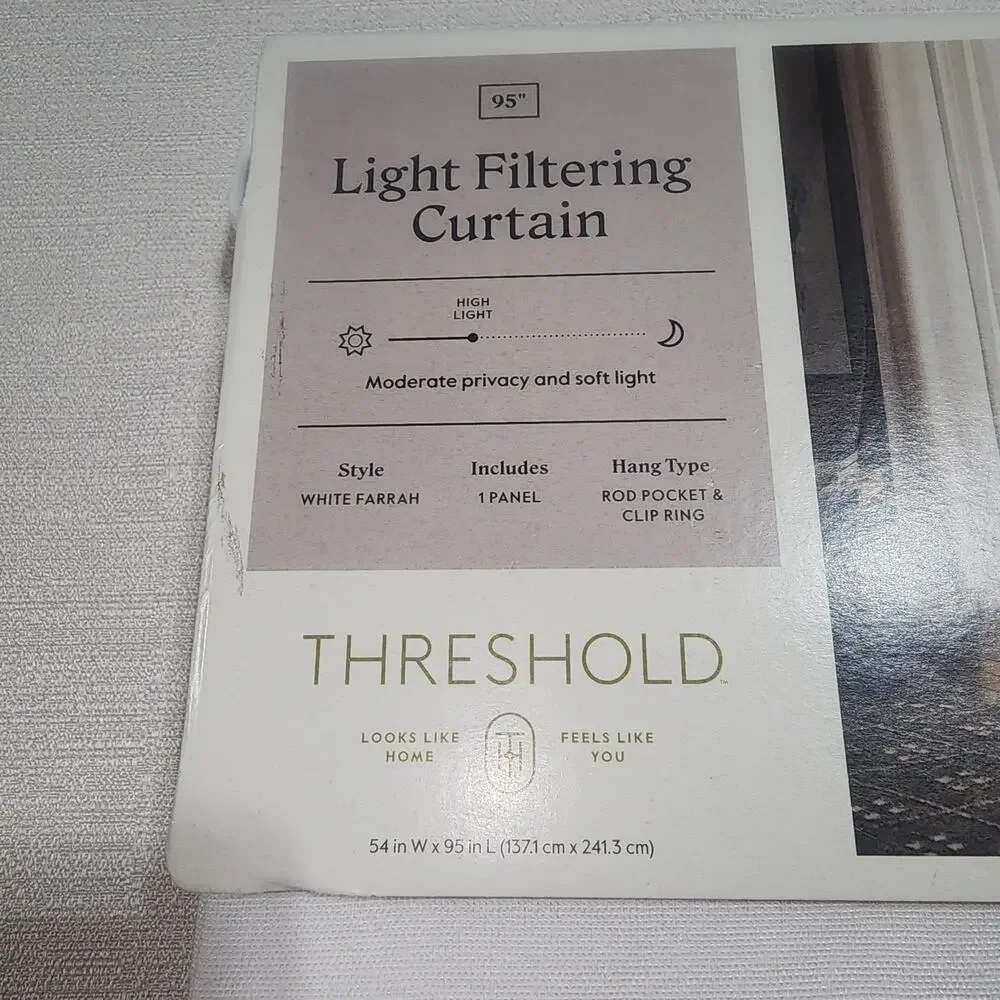 Threshold light filtering curtain L 54'' x W 95'' white Farrah